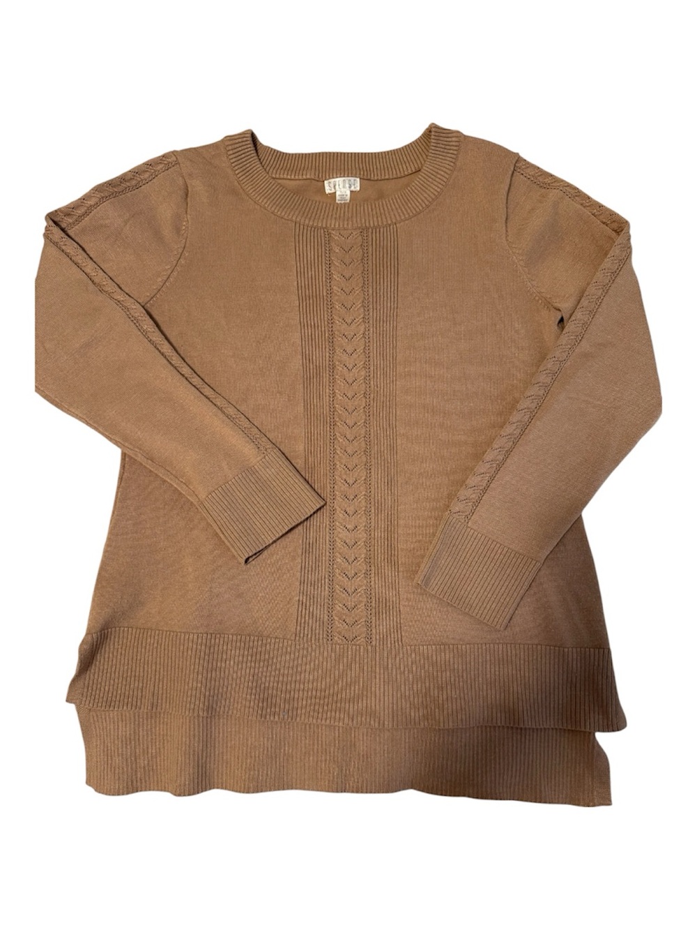 Spense Camel Knit Sweater Women’s Medium 19” Pit to Pit Textured Pullover